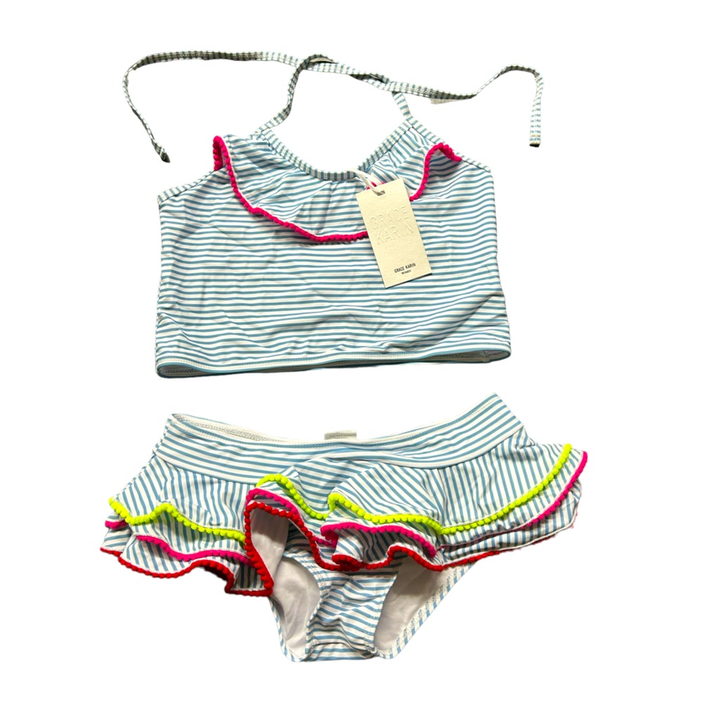 GRACE KARIN girls size 12 bikini tankini swimwear set w ruffle accent NWT